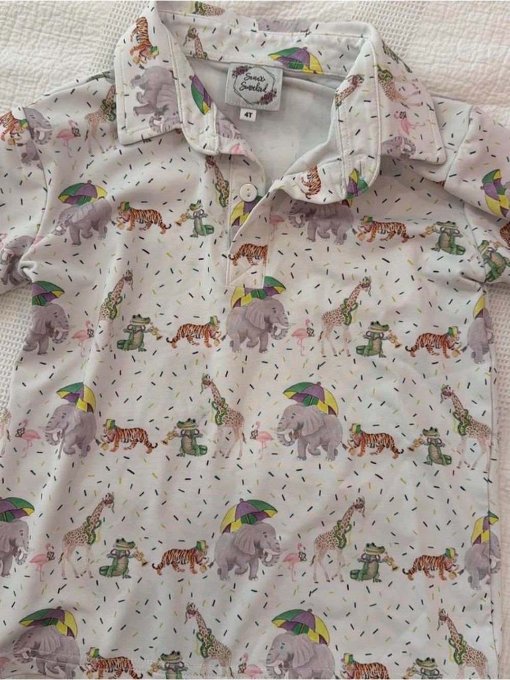 Seaux Smocked Mardi Gras boys long sleeve polo size 4T - Kids